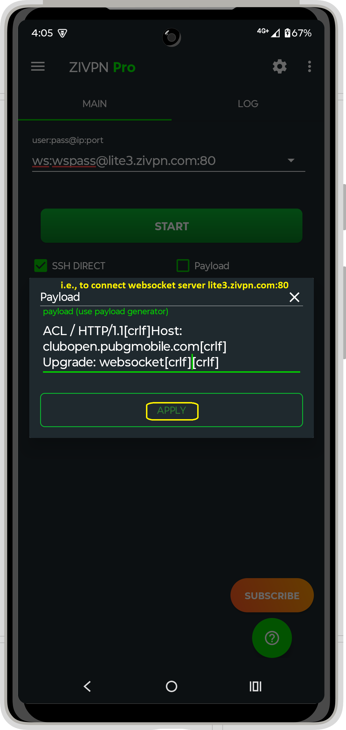 WebSocket Payload Setup